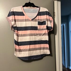SHEIN Multicolor Striped V-Neck Tee